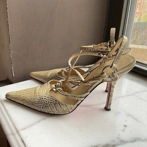Emanuel Ungaro Vintage snakeskin embossed leather T-Strap Heels
